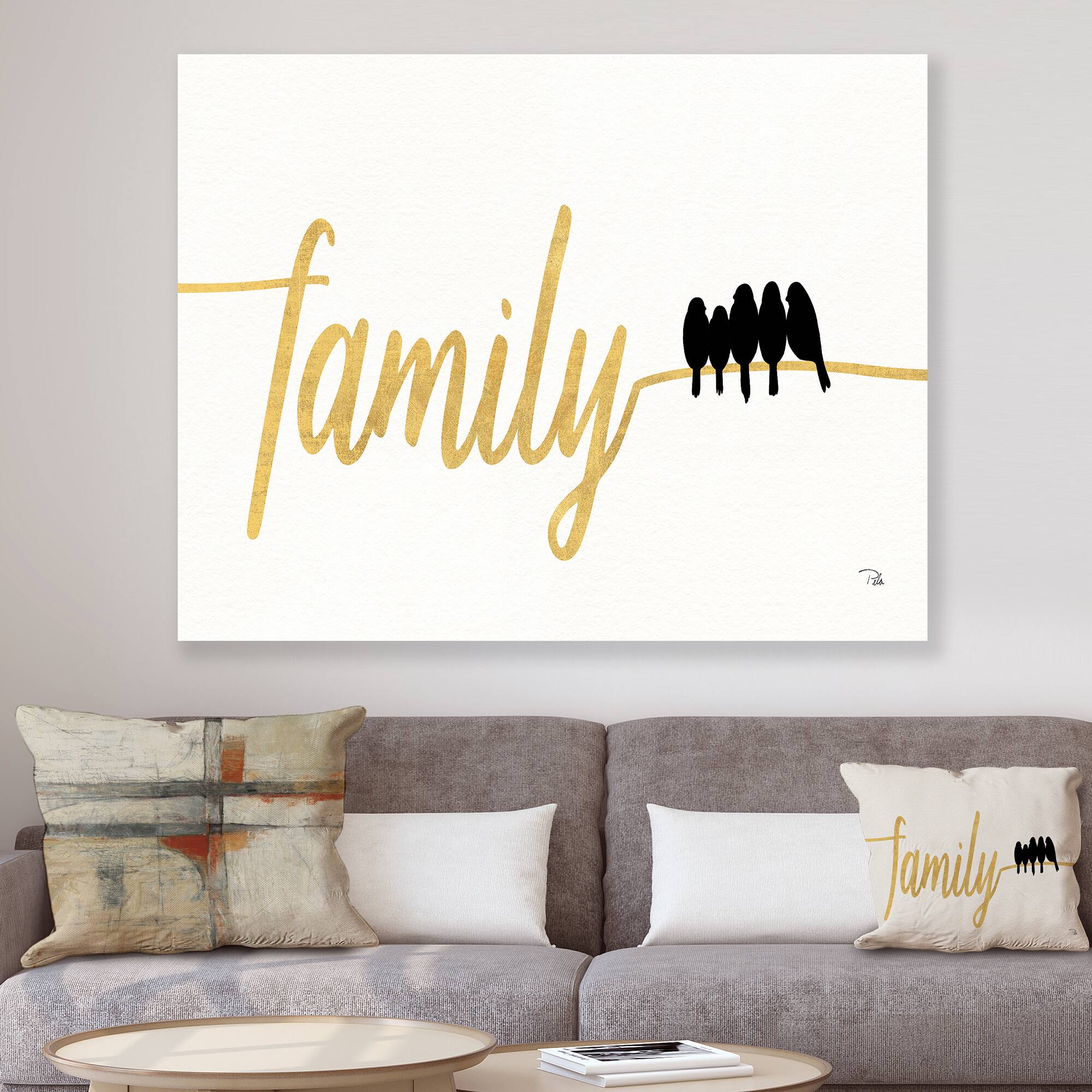 Designart - Family of Birds on Gold Words II